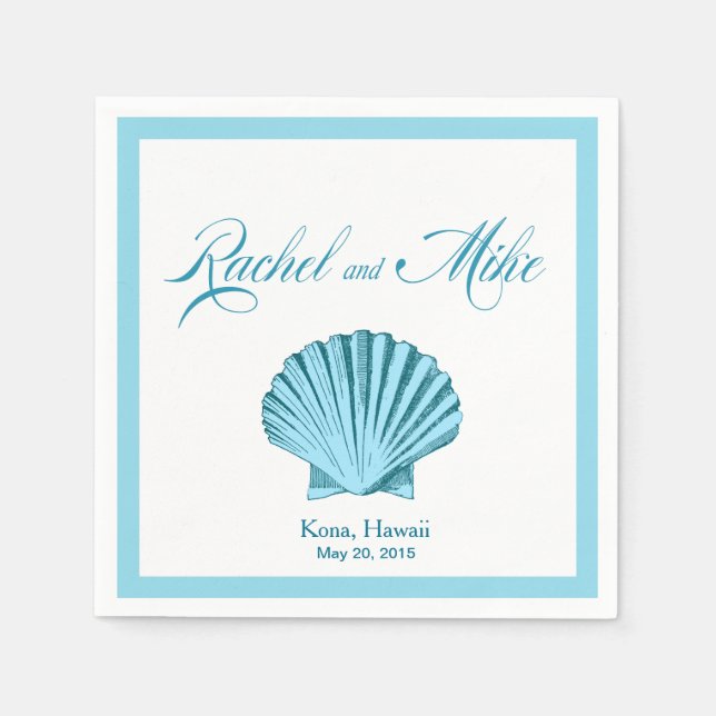 Scallop Seashell Beach Wedding | Minzblau Serviette (Vorderseite)