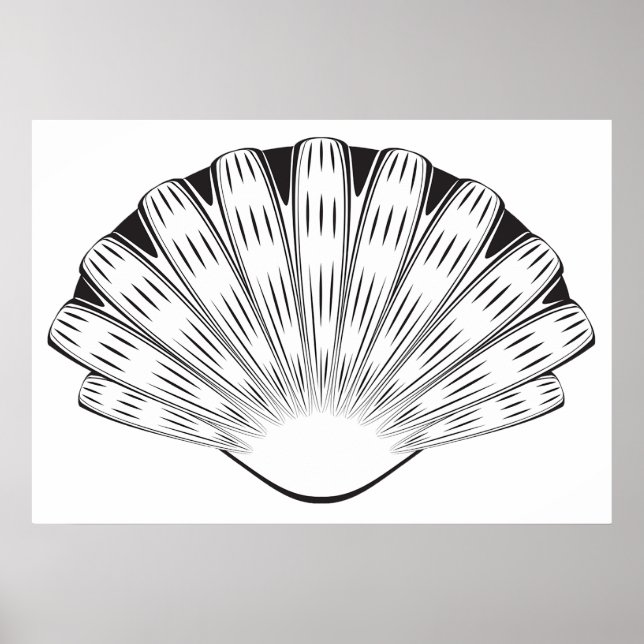 Scallop Seashell Minimalist Black and White Poster (Vorne)