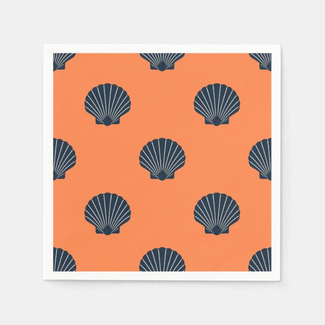 Scallop shell cocktail napkins salmon and navy serviette (Vorderseite)