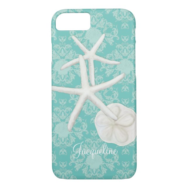 Scallop Starfish Damask Seashell Beach Muster Case-Mate iPhone Hülle (Rückseite)