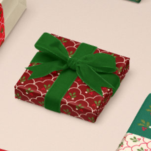 Scallop Tile mit Holly Branch Berries Weihnachten Geschenkpapier Set