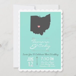 Scalloped Aqua Green Ohio Staat Hochzeit Einladung