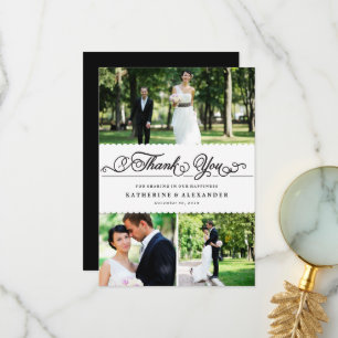 Scalloped Band Romantische Drehschrift Multi-Foto Dankeskarte