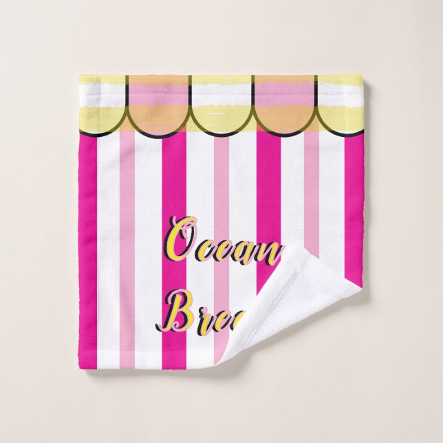 Scalloped Cabana Pink White Summer Stripes Badhandtuch Set (Waschlappen)