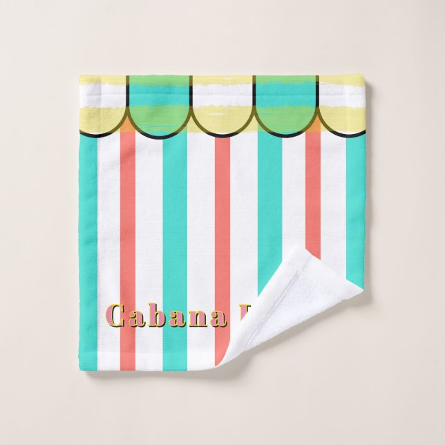 Scalloped Cabana Turquoise Coral White Stripes Badhandtuch Set (Waschlappen)