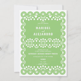Scalloped Mexico Papel Picado Grüne Hochzeit Einladung