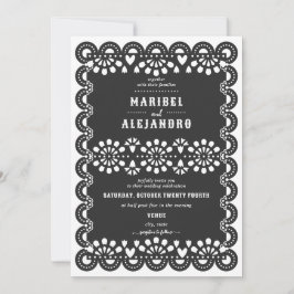 Scalloped Mexico Papel Picado Schwarze Hochzeit Einladung