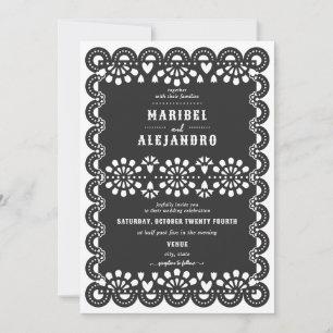 Scalloped Mexico Papel Picado Schwarze Hochzeit Einladung
