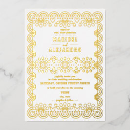 Scalloped Mexico Papel Picado Weiße Hochzeit Folieneinladung
