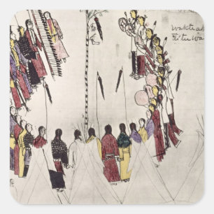 Scalp-Tanz oder Siegeszug (Tinte auf Papier) Quadratischer Aufkleber