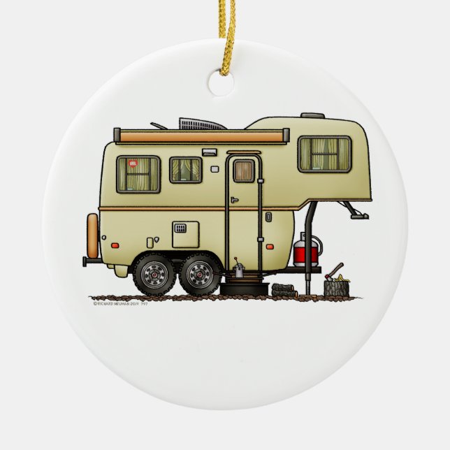 Scamp Fifth Wheel Camper RV Happy Camper Keramik Ornament (Vorne)
