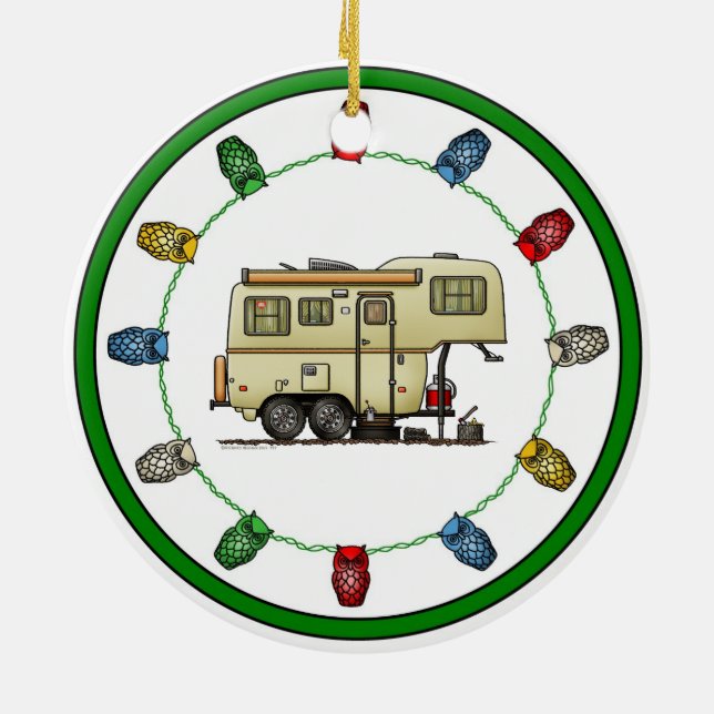 Scamp Fifth Wheel Camper RV Happy Camper Keramik Ornament (Hinten)
