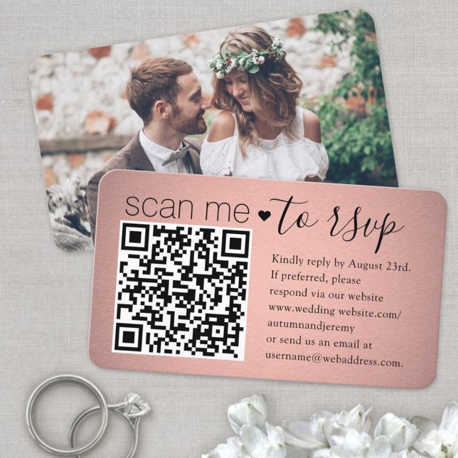 Scan Me QR UAWG Pink Rose Gold Foto Hochzeit Begleitkarte (Von Creator hochgeladen)