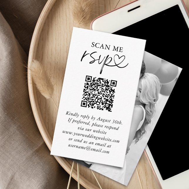 Scan Me Wedding RSVP QR Code Foto Begleitkarte (Scan Me Wedding RSVP QR Code Photo Enclosure Card)