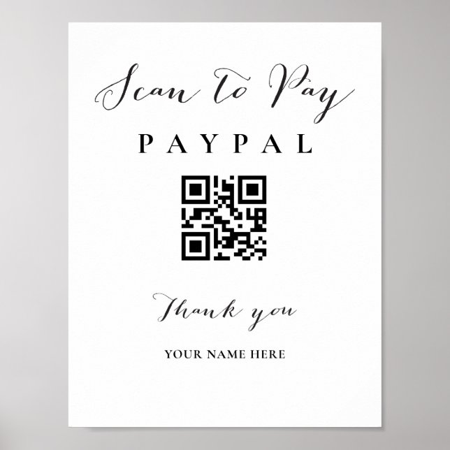 Scan-Pay QR-Code-Zeichen für Hochzeitsurkunde Bar Poster (Vorne)