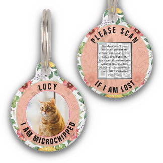 Scan Pet ID Tag Custom QR Code Cat Photo Floral Haustiermarke