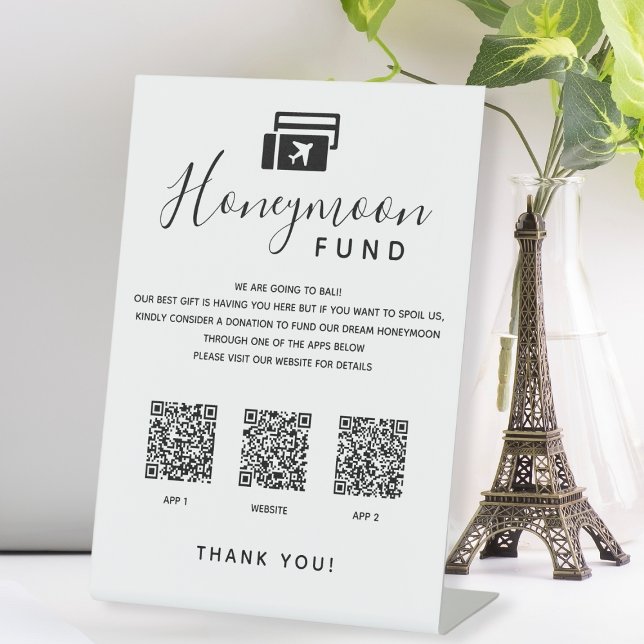 Scan QR Code App Digital Honeymoon Fund Hochzeit Sockelschild (Scan QR Code App Digital Honeymoon Fund Wedding Pedestal Sign
)