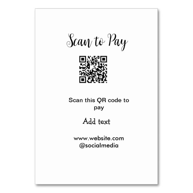 Scan-QR-Code bezahlen Fügen Sie E-Mail-Daten der W Tischnummer (Vorderseite)