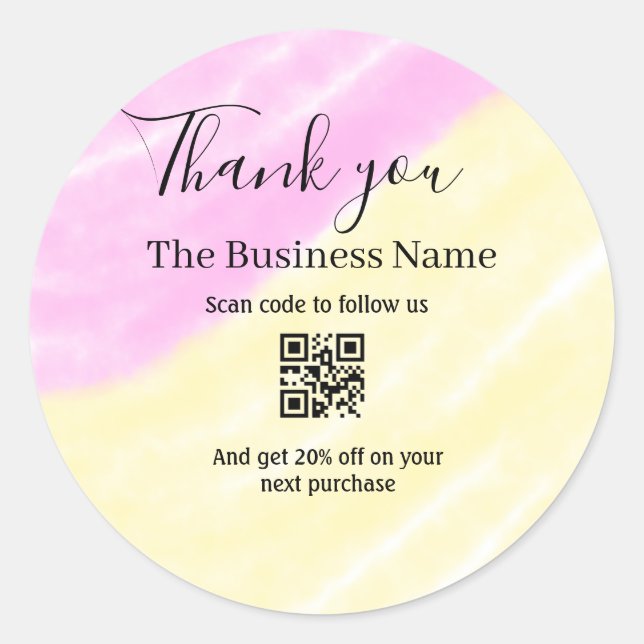 Scan QR to follow us thank you discount code pink  Runder Aufkleber (Vorderseite)