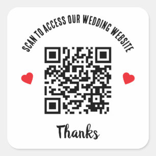 Scan to access Wedding Website Red Heart QR Code Quadratischer Aufkleber