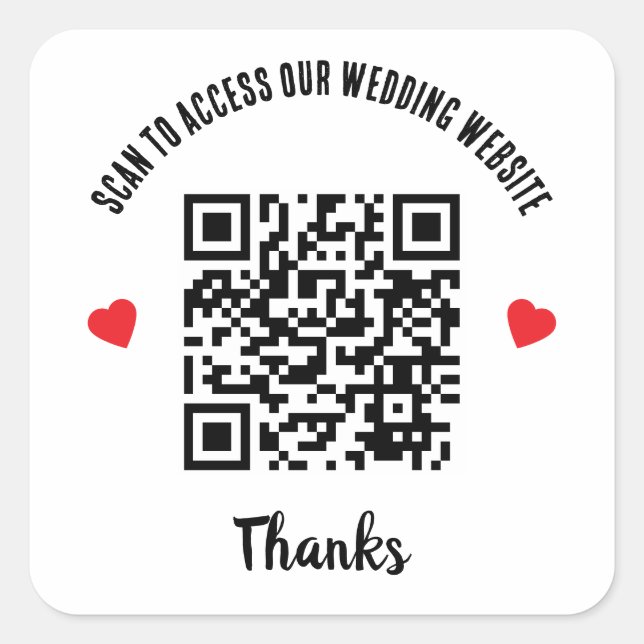 Scan to access Wedding Website Red Heart QR Code Quadratischer Aufkleber (Vorderseite)