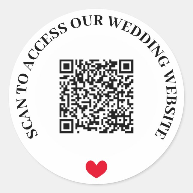 Scan to access Wedding Website Red Heart QR Code Runder Aufkleber (Vorderseite)