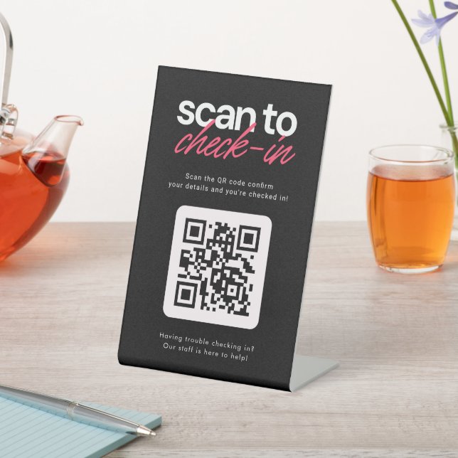 Scan to Check in QR Code Business Tabletop Sign Sockelschild (In SItu)