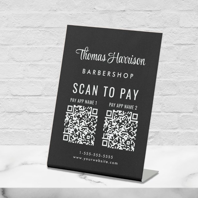 Scan to Pay 2 QR Codes Black Business Tabletop Sockelschild (A QR code sign to effortlessly connect your customers to your payment platforms)