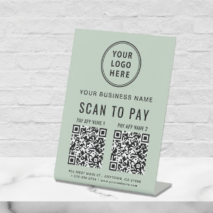 Scan to Pay 2 QR Codes Business Logo Sage Sockelschild