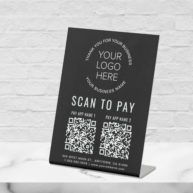 Scan to Pay 2 QR Codes Business-Logo schwarz Sockelschild (Von Creator hochgeladen)