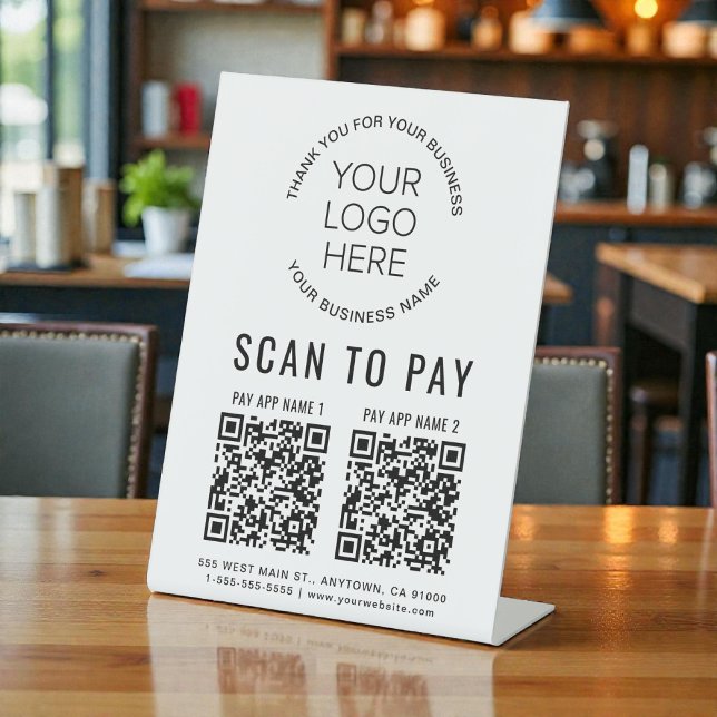 Scan to Pay 2 QR Codes Business-Logo Sockelschild (Scan to Pay 2 QR Codes Business Logo Pedestal Sign)