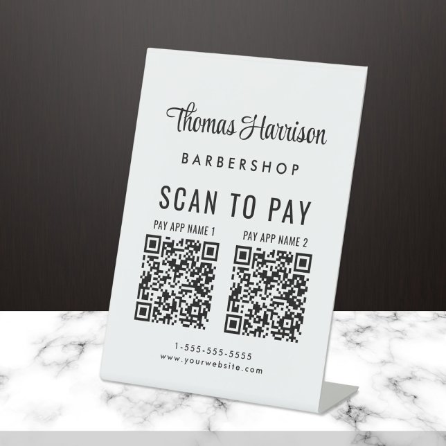 Scan to Pay 2 QR Codes Business Table Sockelschild (A QR code sign to effortlessly connect your customers to your payment platforms)