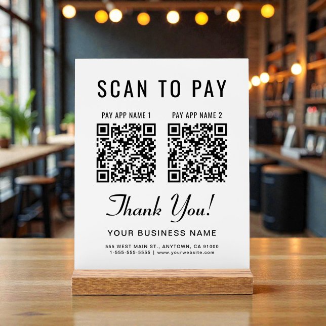 Scan to Pay 2 QR Codes Tabletop Acrylschild (Scan to Pay 2 QR Codes Tabletop Acrylic Sign)