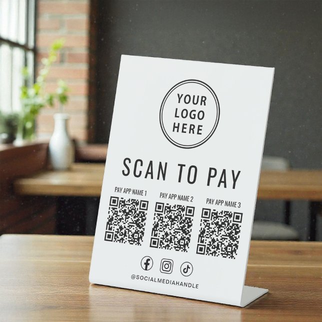 Scan to Pay 3 QR Codes Business Logo Social Media Sockelschild (Scan to Pay 3 QR Codes Business Logo Social Media Pedestal Sign)