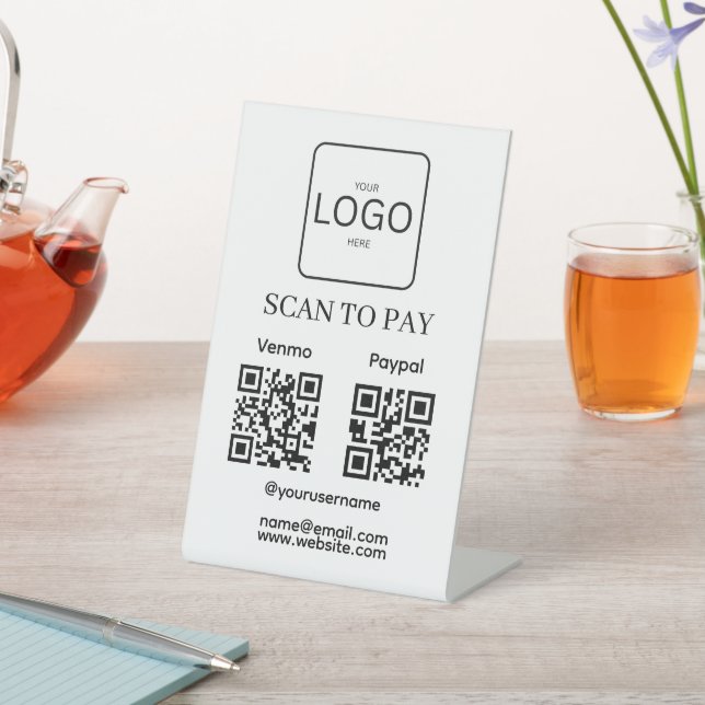 Scan To Pay Business Logo Qr Code Pedestal Sign Sockelschild (In SItu)