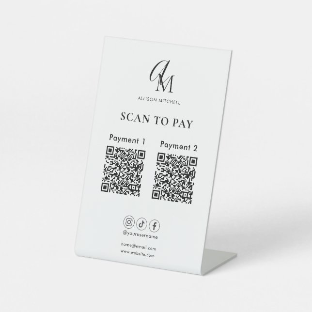Scan To Pay Business Qr Code Script Monogram Sockelschild (Vorderseite)