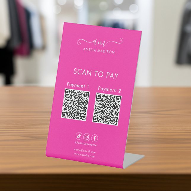 Scan To Pay Business Qr Code Vibrant Pink Sockelschild (Von Creator hochgeladen)