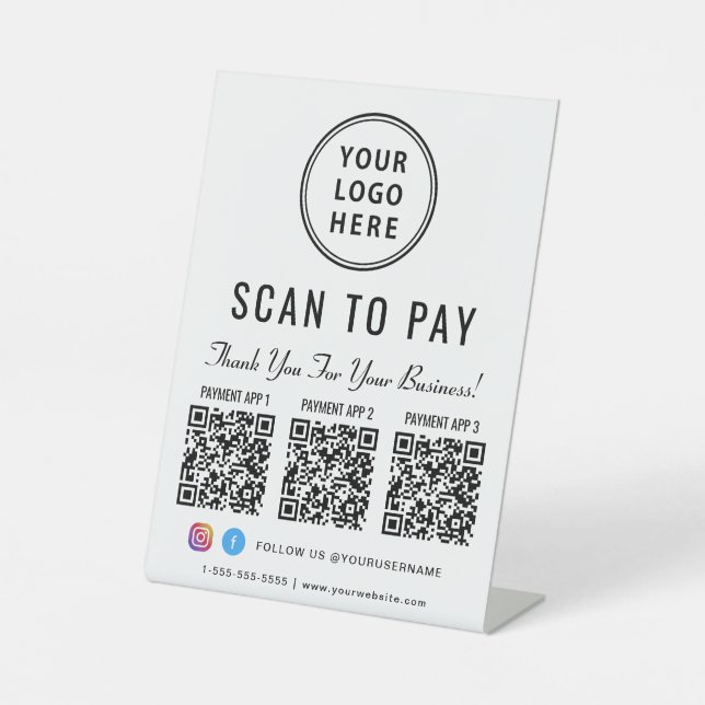 Scan to Pay Logo 3 Payment QR Codes Sockelschild (Vorderseite)