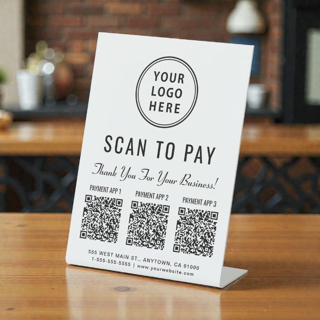 Scan to Pay Logo 3 Payment QR Codes Sockelschild (Scan to Pay Logo 3 Payment QR Codes Pedestal Sign)