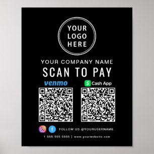 Scan to Pay Logo CashApp Venmo QR Codes Black Poster