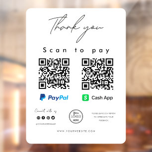 Scan to Pay Logo Paypal Cash App QR Code Vielen Da Fensteraufkleber