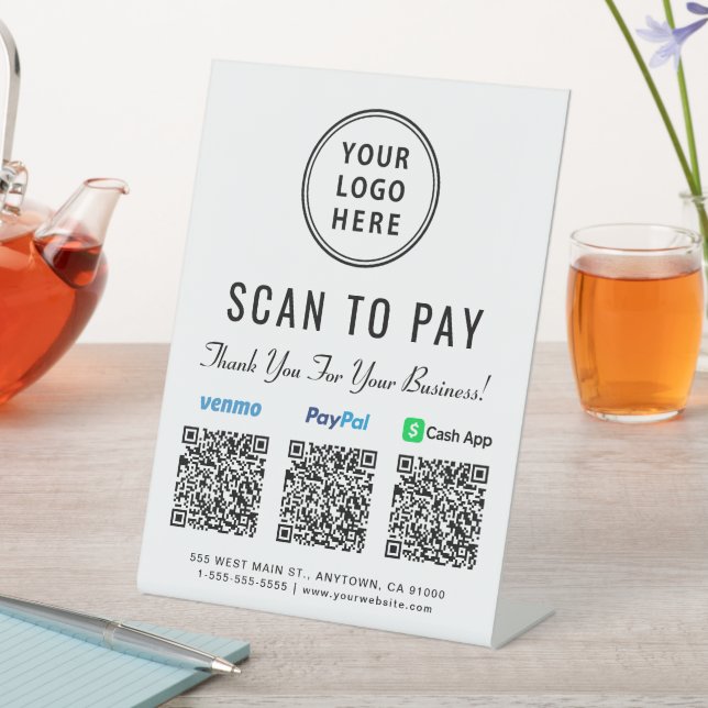 Scan to Pay Logo Paypal Venmo CashApp QR Codes Sockelschild (In Situ)