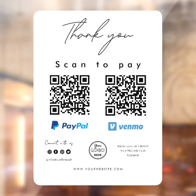 Scan to Pay Logo Paypal Venmo QR Code Vielen Dank Fensteraufkleber (Blatt 2)