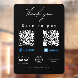 Scan to Pay Logo Paypal Venmo QR Code Vielen Dank Fensteraufkleber