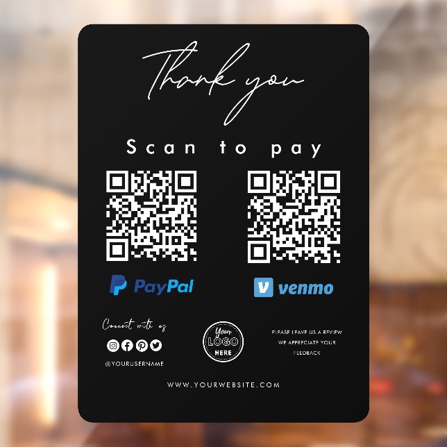 Scan to Pay Logo Paypal Venmo QR Code Vielen Dank Fensteraufkleber (Blatt 2)