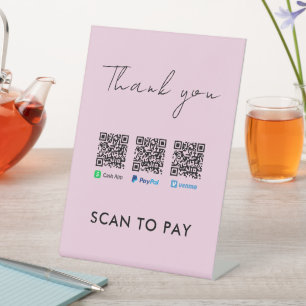 Scan to Pay Pink Vielen Dank Venmo Paypal CashApp Sockelschild