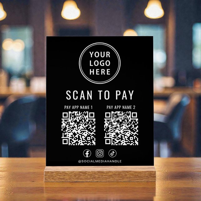 Scan to Pay QR Code Black Tabletop Acrylschild (Scan to Pay QR Code Black Tabletop Acrylic Sign)