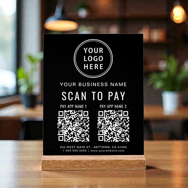 Scan to Pay QR Code Black Tabletop Acrylschild (Scan to Pay QR Code Black Tabletop Acrylic Sign)