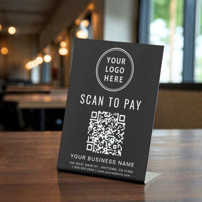 Scan to Pay QR Code Logo Black Sockelschild (Scan to Pay QR Code Logo Black Pedestal Sign)