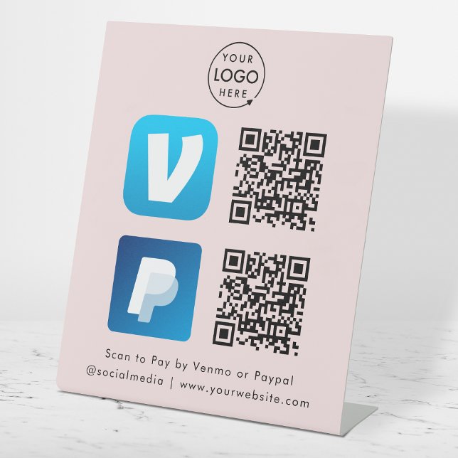 Scan to Pay | QR Code Payment Venmo Paypal Pink Sockelschild (Versatile digital payment tabletop signs for sales, retail stores, salons, pop-ups, events & more!)